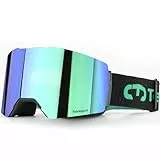 tekkapoi Magnetische Skibrille Herren Damen OTG (Für Brillenträger), Sekundenschneller Glaswechsel, Zylindrische REVO-Doppelscheibe, Snowboardbrille mit UV400 Schutz & Pro-Antibeschlag