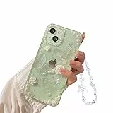 Fycyko Kompatibel mit iPhone 14/13 Schmetterling, Blumenmuster, transparent mit Design, ästhetisch, Frauen, Teenager, Mädchen, Glitzer, hübsch, funkelnd, niedlich, Schutzhülle + Kette, transparent