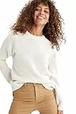 DeFacto Damen Strickpullover Mit Normalem Ausschnitt Und Rundhalsausschnitt Langarmpullover Weiche (Ecru, L)