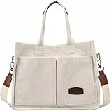 Prite Tragetasche für Damen, Kordsamt, lässige Hobo-Kuriertasche, Schultertasche mit mehreren Taschen, Weiss/opulenter Garten