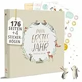 Mein erstes Jahr Babyalbum | PREMIUM Erinnerungsbuch Baby | Hochwertiges Fotoalbum Baby mit Goldprägung I 176 Seiten Baby Tagebuch I Geschenk zur Geburt für Mädchen und Junge - Babygeschenke (Natur)