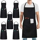 umboom 5 Stück Schwarze Kochschürzen, Verstellbar Gastronomie Schürze mit 3 Taschen für Damen und Herren, Professionelle Arbeitsschürze für Schule, Küche, Restaurant, Bistro, Bar, Café, Garten