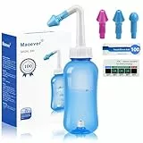 Maoever Nasendusche Set, 300 ml, mit 100 Nasenwasch-Salzpaketen und Aufkleberthermometer，nasendusche erwachsene zur Nasenreinigung und Nasenspülung