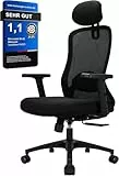 Milacyee Bürostuhl, Ergonomischer Bürostuhl mit Verstellbarer 4D Lendenwirbelstütze, Schreibtischstuhl mit Kopfstütze, Drehstuhl mit 90°-130° Liegefunktion (Abschließbar), Netzstuhl bis 150KG, Schwarz