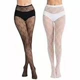 Generisch 2 Paar Damen Strumpfhosen Sexy Elastisch Hohe Taille Strumpfhosen Aushöhlen Spitze Muster Strumpfhose Floral für Damen Freizeit und Elegantes Outfit