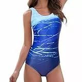 Durio Badeanzug Damen Sport Bauchweg Bademode Badeanzüge für Damen Sexy Einteilige Swimsuit mit Breite Schultergurte Blau XL