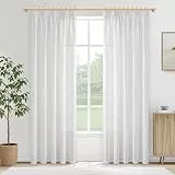 MRTREES Vorhang mit Kräuselband Weiß Leinenoptik Halbtransparent für Kinderzimmer, Gardinen Weiss Leinen 245 cm Lang 140 cm Breit für Wohnzimmer Schlafzimmer 2er Set, Curtains Living Room