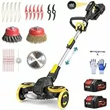 Rasentrimmer mit Akku, 21V Akku Rasentrimmer für Makita Akku, Rasentrimmer mit Unkrautbürste, 2 * 4.0Ah 5 in 1 Rasentrimmer, 900W Bürstenloser Motor Freischneider Akku für Rasen, Garten, Hof(Schwarz)