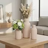 Relaxdays Vasen 3er Set, Blumenvasen, 3 versch. Größen, Frisch- & Trockenblumen, Dekovase aus Keramik, Tischdeko, beige