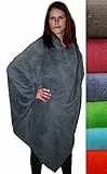 Bettenfee Fleece Kuschel Poncho mit Tasche 60x90 cm Winter Wohndecke Kuscheldecke Wohnmantel Wohnponcho Hausmantel Bademantel Anthrazit Blau/Hellblau