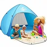 Purebox Strandmuschel Pop Up 3-4 Personen Modelle, Pop Up Strandmuschel mit UV Schutz, UPF 50+ Strandzelt, Automatisches Tragbarer Strandzelt Wurfzelt für Familie Camping Garten Strand 240x200x135cm