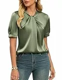 GRACE KARIN Damen Satin Bluse Kurzarm Elegante Sommer Party Oberteile Seidenbluse Business Top Artichoke M