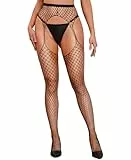 RSLOVE Strumpfhosen Damen Netz Sexy – Netzstrumpfhose Elastisch Hohe Taille Netzstrümpfe Straps-Optik Schwarz
