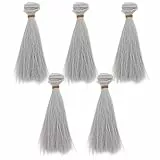 EXCEART 5 Stück puppenhaare zum Basteln Puppe Tressen Perücke Puppen 15cm Lange Glatte Haar Perücken Puppen Hitze Beständig Gerade Synthetische Haar für Puppen Haare DIY Selber Machen Grau