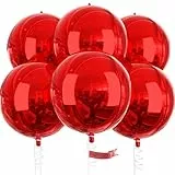 PartyWoo Rote Luftballons, 6 Stück rote Geburtstagsdekorationen, 55,9 cm große 4D-Folienballons und Band, große Mylar-Luftballons, metallische rote Luftballons für Junggesellinnenabschied, Brautdusche