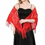 iSpchen Dreieck Spitze Stola Damen Spitze Stola Weiche Schals und Tücher Umhang Spitzenschal Umhang Schal Festlich für Damen Hochzeit Braut Brautjungfer Party Schals,Groß Rot