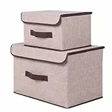 Xiyocadt 2 Stück Aufbewahrungsbox mit Deckel Stoff, Faltbare Kleiderschrank Organizer für Kleideraufbewahrung, Raumorganisation (Beige)