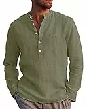 Kvruhuiy Herren Baumwollehemden Leinenhemd Langarm Freizeithemd Casual Shirts Sommerhemd Armeegrün XL