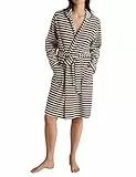 CALIDA Lounge Stripe Bademantel Damen, Länge 100cm,aus 100% weicher Bio Baumwolle, weiche Bündchen für zusätzliche Wärme, pflegeleicht