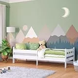 Bellabino Kuru Kinderbett 90x200 cm – Kinder Bett mit Rausfallschutz & Lattenrost - Jugendbett mit Stauraum - Kids Bed aus Holz - Einzelbett für Jungen und Mädchen für Kinderzimmer in Weiß