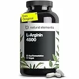 natural elements L-Arginin – 365 Kapseln – Hochdosiert: 4.500mg veganes L-Arginin HCL pro Tagesdosis (3.750mg reines L-Arginin) – hochdosiert – in Deutschland hergestellt & laborgeprüft