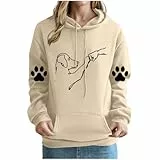 KOG Hoodie Damen Baumwolle Sweatshirt mit Kapuze Hunde-Drucken Hooded Sweatshirt Casual Hoodies Oberteile Fashion Kapuzenpullover Elegante Frauen Winter Oberteil Langarmshirt Khaki L