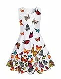 Belovecol Mädchenkleid Schmetterling A-Linie Ärmelloses Sommerkleid Buntes Kleid 10-12 Jahre