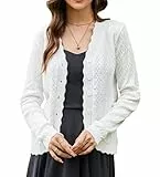 KANCY KOLE Damen Strickjacke Sommer Langarm V-Ausschnitt Leicht Cardigan für Kleid Bolerojacke mit Knöpfen Elfenbeinweiß XXL