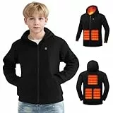 KODMNSW Beheizbare Kapuzenpullover Kinder Hoodie Sweatjacke Heizung Temperaturstufen Funktionsjacke Winterjacke Sweatshirt Beheizte Kleidung für Jungen Mädchen Schwarz 140