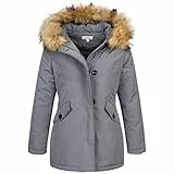 Elara Damen Jacke Winterparka Mantel Kunstfell Chunkyrayan 20401 Dunkelgrau 34 (XS)