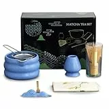 OKYUK Matcha Set, 7 Teiliges Premium Matcha Tee Set, Matcha Kit mit Matcha schale, Matcha Besen, Matcha Sieb, Beste Geschenk für Matcha-Liebhabern (Blau)