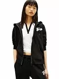 Tommy Jeans Damen-Kapuzenpullover mit Reißverschluss, mittelschwer, mit aufgedrucktem Logo und Kordelzug, Schwarz, S