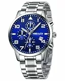 MEGALITH Armbanduhr Herren Sport Chronograph: Silber Edelstahl Analog Quarz - Militär Wasserdicht Datum Uhren für Männer