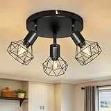 Dehobo Deckenlampe Schwarz E14 Deckenstrahler 3 Flammig Deckenspots LED Schwenkbar 350° Deckenlampe Spot Matt Metall für Küche Wohnzimmer Schlafzimmer Max. 40 Watt [Ohne Leuchtmittel]