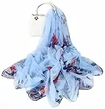 MAIRY Schal Damen Blau Schals und Tücher Stola mit Pflanzen leichte Polyester Stola perfekt für Frühling und Sommer DE180250