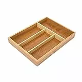Relaxdays Besteckkasten aus Bambus HxBxT: ca. 4 x 25 x 34cm Besteckeinsatz mit 4 Fächern als Küchenorganizer und Schubladeneinsatz pflegeleichter Schubladenkasten für Besteck Organizer aus Holz, natur
