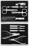 ZWILLING Maniküreset (10 Teilig, Komplettset für Finger- und Fußnägel, Echt Leder Etui mit Metallrahmen), Edelstahl Poliert, Kroko Edition, Schwarz