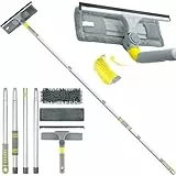 JEHONN Fensterreiniger mit Abzieher, 163 cm Langem Stiel Fensterputzer Set, Professioneller Fensterwischer, Window Cleaner mit Mikrofasertuch und Chenille Pad für Glaswand Auto Haus Küche