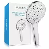 Bächlein Universal Duschbrause - Brausekopf mit 3 Strahlarten, einfach wechselbar durch praktische Drucktaste - Runder Duschkopf Chrom - Handbrause mit Standard G 1/2” Anschlussmaß