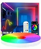 httpsmp 5M RGB+IC Neon Strip Lights, Led Streifen mit APP/Fernbedienung, Musik Sync, 24V IP67 Outdoor Wasserdichte Flexible Leiste