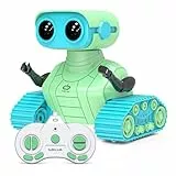 ALLCELE Roboter Kinder Spielzeug,wiederaufladbarer Ferngesteuerter Roboter mit LED-Augenmusik und lustigen Klängen für 3 4 5 6 7 8 jährige Jungen Blau Grün