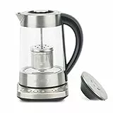 H.Koenig TI700 Teekanne Instant T Elektrischer Glas Wasserkocher 1.7L mit Infusor Edelstahl Teefilter 2400W Kompakt, Schnellkochtopf, Regulierbarer Thermostat 70° bis 100°C , Warmhalten, 2 Deckel