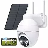 YESKANO 2K Überwachungskamera Aussen Akku Solar, Kabellos 2,4GHz WLAN Outdoor Kamera, 360° PTZ Kamera Überwachung Aussen, Farbnachtsicht, PIR-Erkennung, Zwei-Wege-Audio IP66 (weiß)