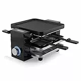 Princess Piano Raclette - für bis zu 4 Personen, multifunktional, 700 Watt, regelbarer Thermostat, Aluminiumguss-Platte, 4 Pfännchen und Spatel, Kunststoff, BPA-frei, 162915
