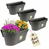 GarPet 4er Set Geländerkasten Balkon mit Wasserspeicher Blumentopf Zaun Blumenkasten Geländer Balkontopf Balkonkasten mit Halterung Balkon Pflanzkasten Anthrazit
