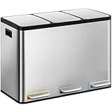 Hzuaneri Mülleimer Küche, Mülltrennsystem 3 Fächer 45L (3 x 15 L), Edelstahl-küchenmülleimer, Tretmülleimer mit Farbcodierbaren Pedalen, Abfalleimer Ruhiger Langsamer Abstieg, Silber SW04599E