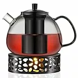 ecooe 1500ml Schwarz Teekanne aus Glas Borosilikat Glas Teebereiter mit Abnehmbare 18/8 Edelstahl-Sieb Rostfrei Hitzebeständig für Schwarzen Tee Grüner Tee Fruchttee Duftender Tee Teebeutel