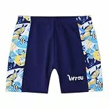 NautySaurs Jungen-Badehose, hohe Elastizität, marineblaue Badeshorts, tropische Fische, schnelltrocknende Bademode für große Kinder im Alter von 7–14 Jahren, Weißes Patchwork, 9-10 Jahre