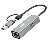 5G USB 3.2 Ethernet-Adapter mit RTL8157, 2-in-1 USB-A/Typ-C auf 5 Gbit/s Netzwerkkarte, RJ45 LAN-Konverter für PC, Laptop, Windows, Mac, OS, Linux (5 Gbit/s benötigt Typ-C  3,2)