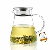 CnGlass Teekanne Glas 900ml/30,5oz mit Edelstahlsieb, Glasteekanne Herdplattensicher, Klar Teebereiter für losen Tee